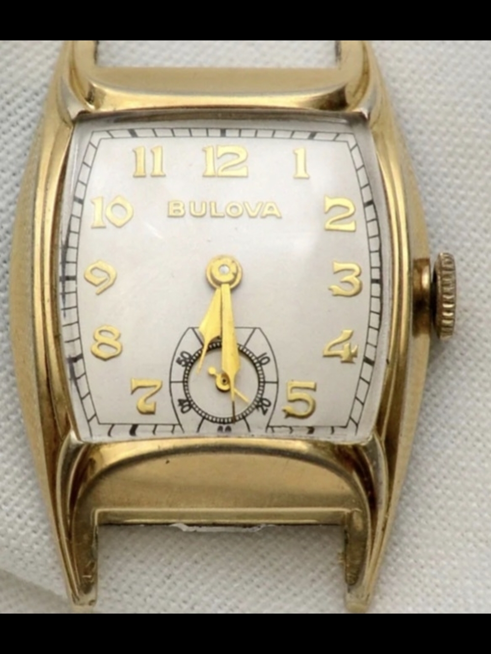 Bulova Gold and White Tonneau Watch Dial with Applied Numerals